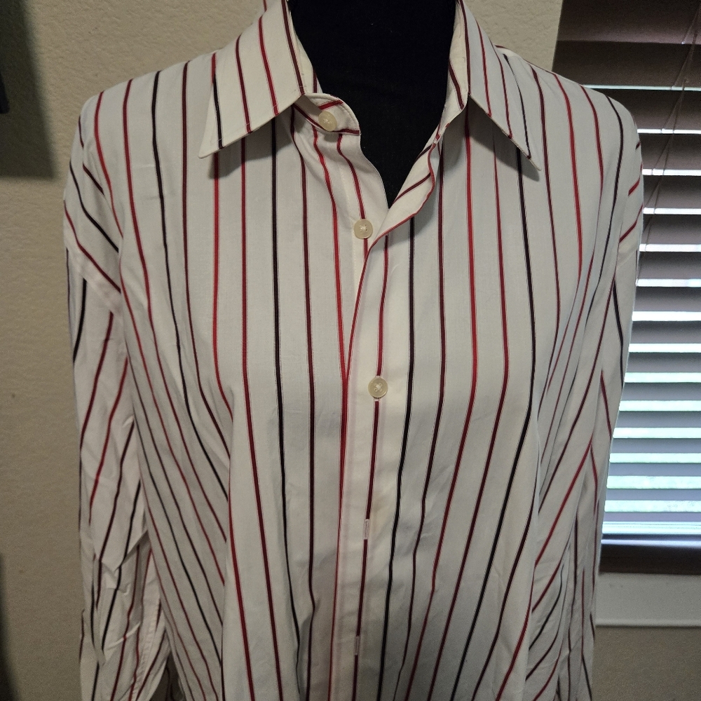 Express Red and Black Striped Casual Button Down Shirt